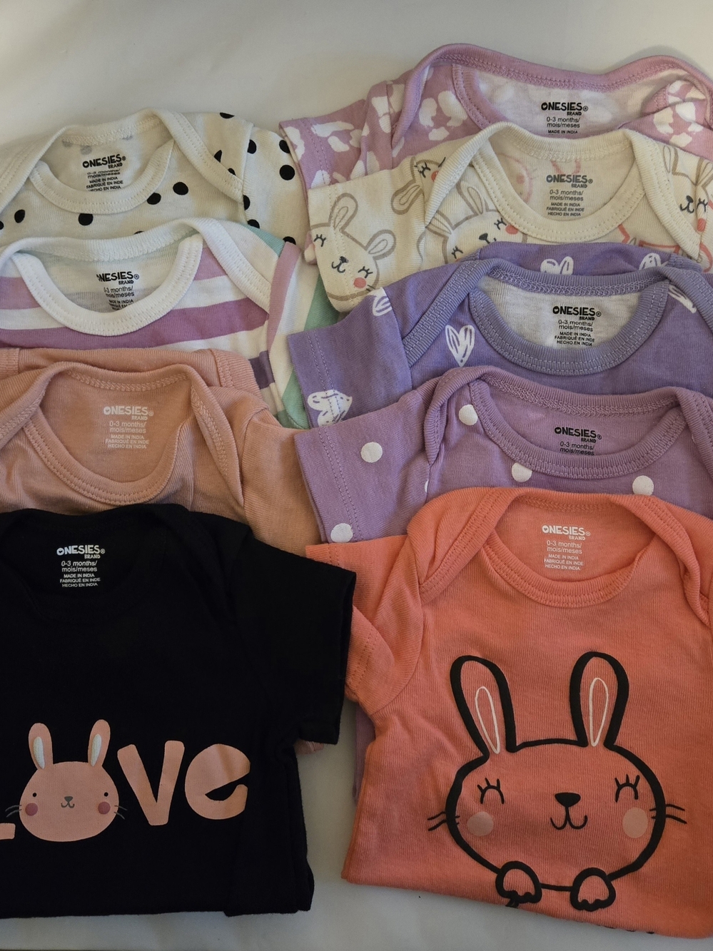 Onesies Brand 0-3 Month - 9 Pieces -bunny